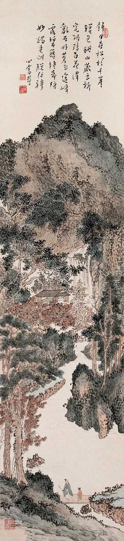 溥心畬 斜日松影图 立轴